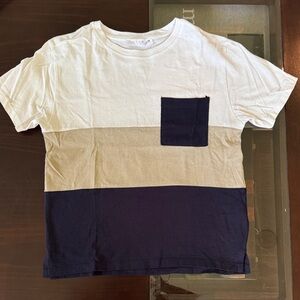 Zara Kids Tri-Tone Pocket Tee - White, Tan, Navy